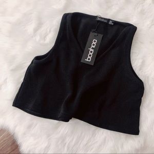 Black Crop V-Neck Tank — NWT